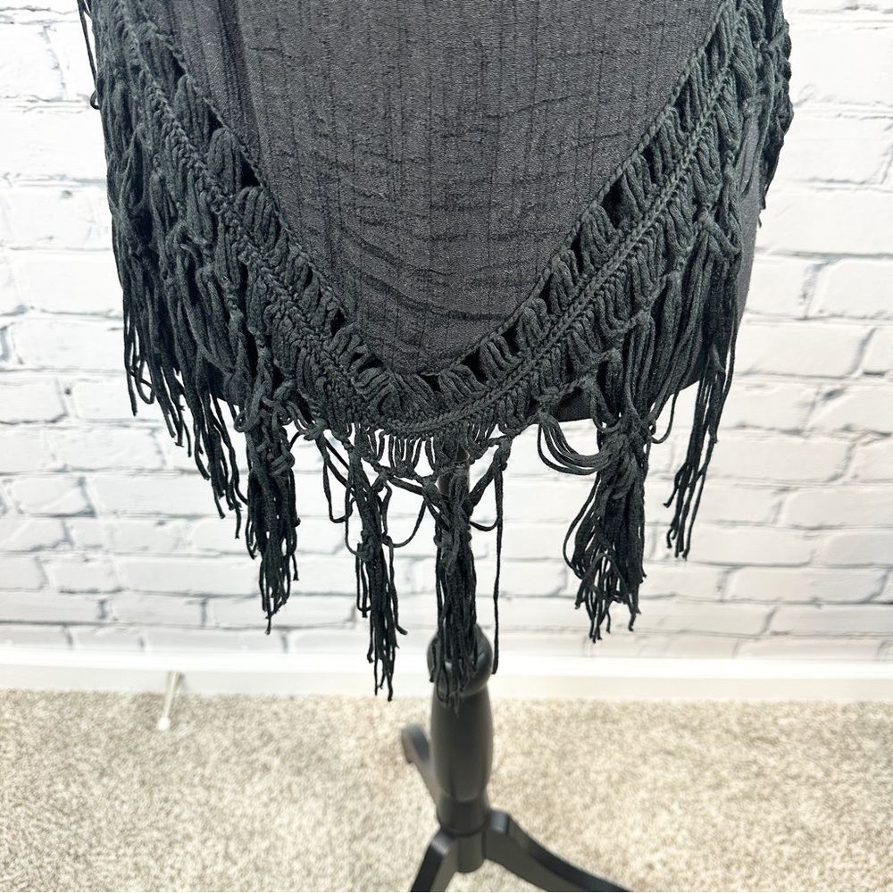 Open Crochet Knit Fringe Tank Top Cover Up Size Small Black Boho Festival Beach - Picture 6 of 9
